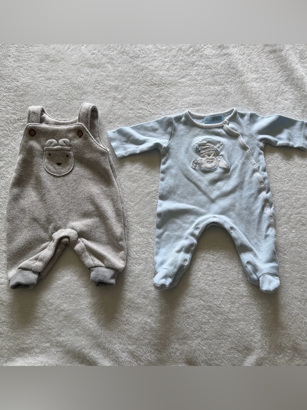 Carter's overalls and blue pajama set